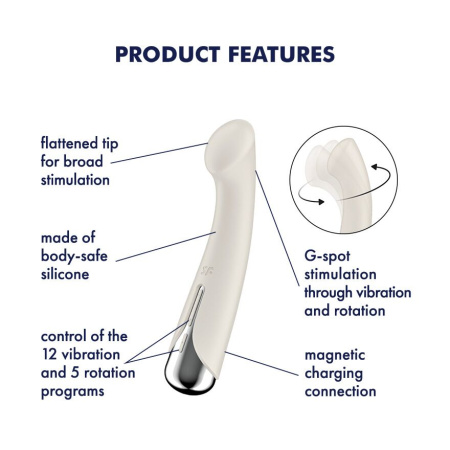 Вибратор с ротацией Satisfyer Spinning G-Spot 1 Beige, плоская площадка для стимуляции точки G || Вібратор з ротацією Satisfyer Spinning G-Spot 1 Beige, плоский майданчик для стимуляції точки G