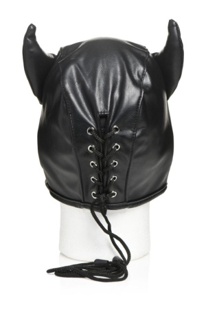 Маска с рогами Master Series: Dungeon Demon Bondage Mask with Horns, черная || Маска з рогами Master Series: Dungeon Demon Bondage Mask with Horns, чорна