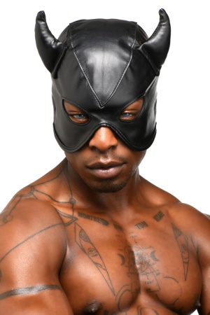 Маска с рогами Master Series: Dungeon Demon Bondage Mask with Horns, черная || Маска з рогами Master Series: Dungeon Demon Bondage Mask with Horns, чорна