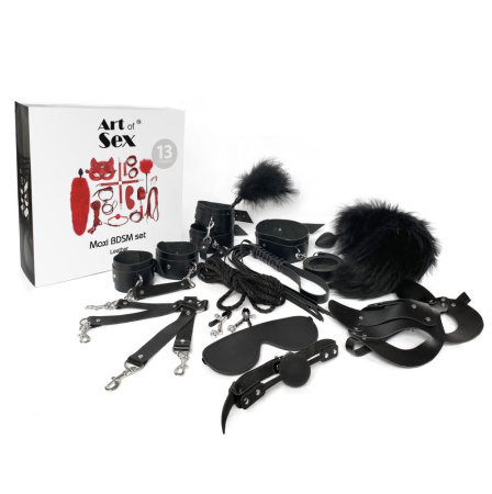 Набор BDSM Art of Sex – Maxi BDSM Set Leather, 13 предметов, черный, натуральная кожа || Набір BDSM Art Of Sex – Maxi BDSM Set Leather, 13 предметів, чорний, натуральна шкіра