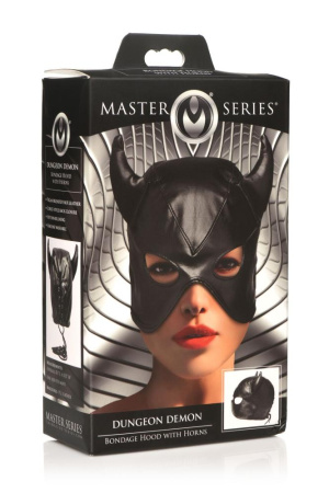 Маска с рогами Master Series: Dungeon Demon Bondage Mask with Horns, черная || Маска з рогами Master Series: Dungeon Demon Bondage Mask with Horns, чорна
