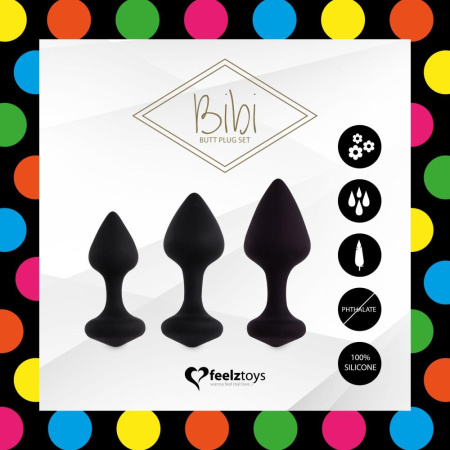 Набор силиконовых анальных пробок FeelzToys - Bibi Butt Plug Set 3 pcs Black || Набір силіконових анальних пробок FeelzToys - Bibi Butt Plug Set 3 pcs Black