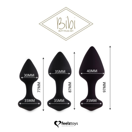 Набор силиконовых анальных пробок FeelzToys - Bibi Butt Plug Set 3 pcs Black || Набір силіконових анальних пробок FeelzToys - Bibi Butt Plug Set 3 pcs Black