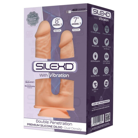 Фаллоимитатор двойной с вибрацией SilexD Double Gusto Flesh Motor (Model 1 size 8" & 7"), двухслойны || Фалоімітатор подвійний з вібрацією SilexD Double Gusto Flesh Motor (Model 1 size 8" & 7"), двошарови