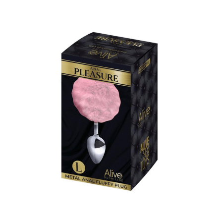 Металлическая анальная пробка Кроличий хвостик Alive Fluffy Plug L Pink, диаметр 3,9 см || Металева анальна пробка Кролячий хвостик Alive Fluffy Plug L Pink, діаметр 3,9 см