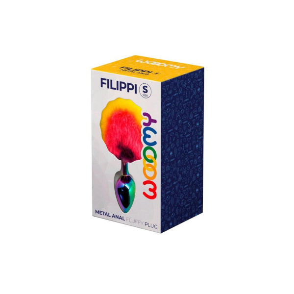 Анальная пробка Wooomy Filippi S, с пушистым хвостиком, диаметр 2,8 см, длина 7 см