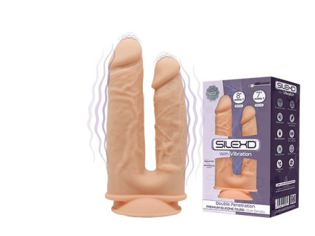 Фаллоимитатор двойной с вибрацией SilexD Double Gusto Flesh Motor (Model 1 size 8" & 7"), двухслойны || Фалоімітатор подвійний з вібрацією SilexD Double Gusto Flesh Motor (Model 1 size 8" & 7"), двошарови