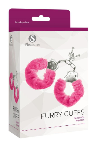 Наручники S Pleasures Furry Cuffs Pink с пушистой отделкой, 2 ключа в комплекте